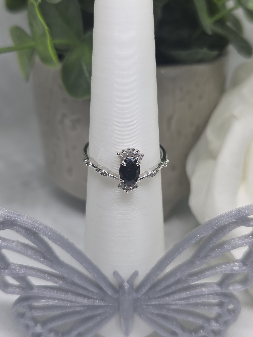 BP Delicate Black Onyx CZ Halo Ring